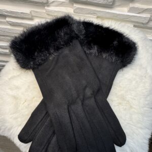 Gants Chic Noir Avec Fourure