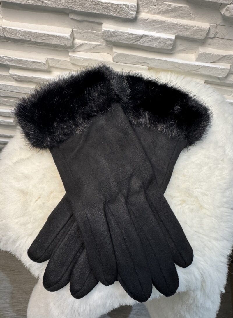 Gants Chic Noir Avec Fourure